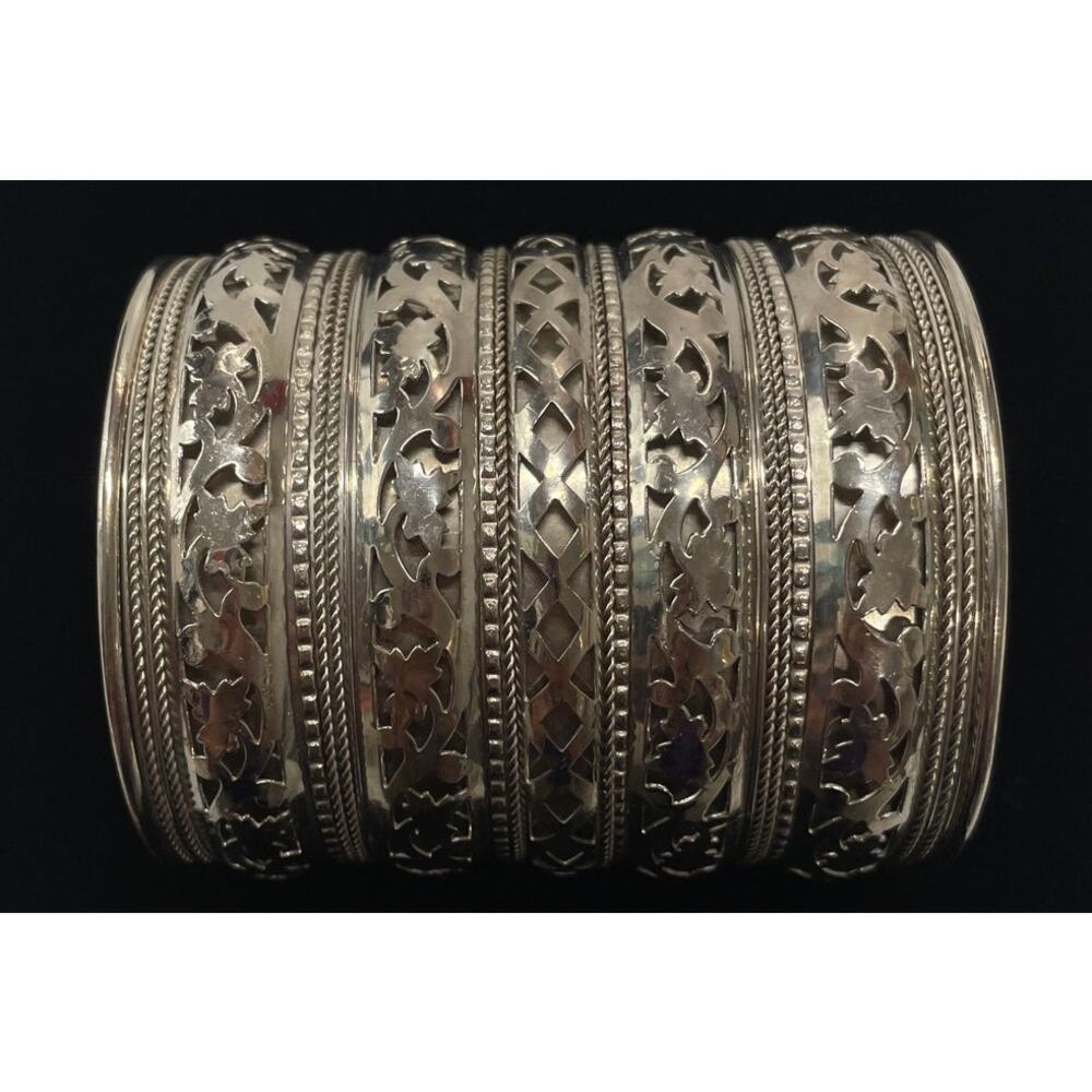 Unmarked Large Open Silvertone Cuff Scroll Cutout - image 2